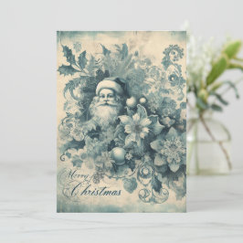Platt Icke-Foto Vintage Blå Tomte Julkort