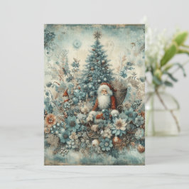 Platt Icke-Foto Vintage Blå Tomte Julkort