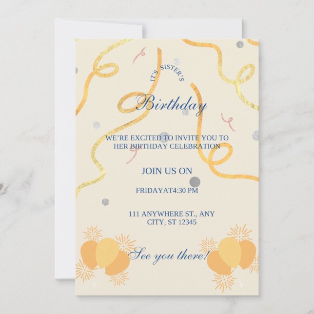 Platt inbjudan Storlek: 13 cm x 18 cm (Framsida)