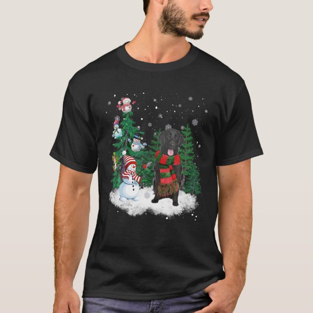 Platt-Jackat kvarhållning Hund jul Snögubbe Julaft T Shirt (Framsida)