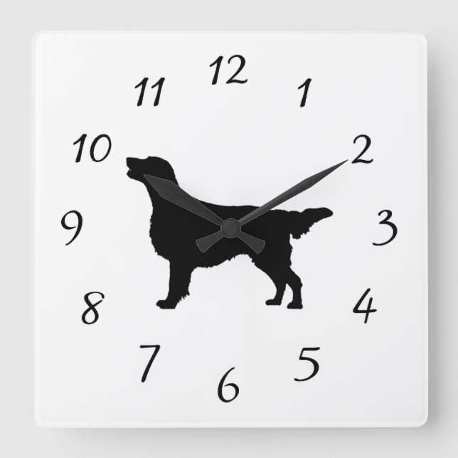 Platt-Jackat Retriever Silhouette Kärlek Hundar Fyrkantig Klocka (Framsida)
