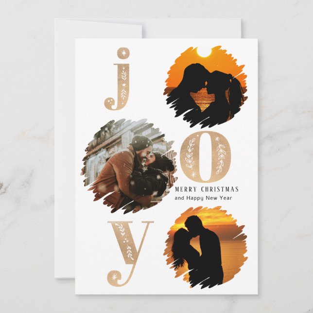platt jul Guld Elegant Modernt Guld 3 foto Julkort (Framsida)