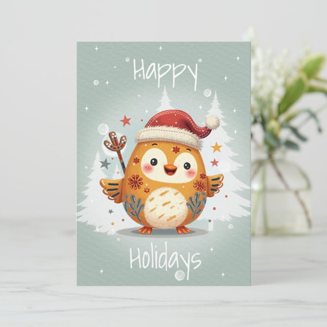 Platt julkort i skandinavisk folkkonststil (Stående Fram)