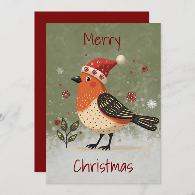 Platt julkort i skandinavisk folkkonststil  (Fram/baksida)