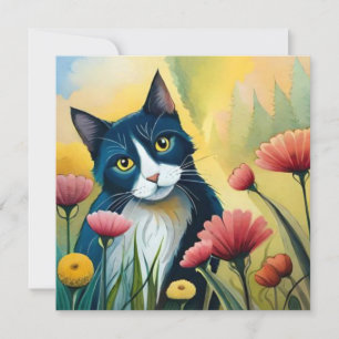 Platt kort för blommigt av katt