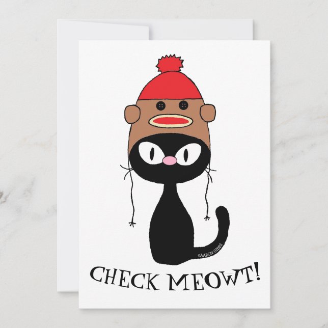 Platt kort Kontroll Meowt Svart Katt med Strumpmon (Framsida)