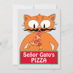 Platt kort - Señor Gato's Pizza Rolig Mustasch Kat