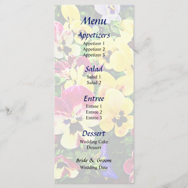 Platt med skärmar Blandad Färg Bröllop Menu Meny (Framsida)