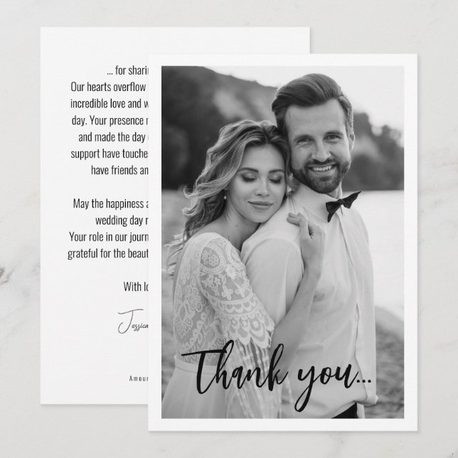 💍Platt minimalistisk elegant med foto Tack Kort (Fram/baksida)