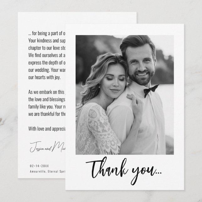 💍Platt minimalistisk elegant med foto Tack Kort (Fram/baksida)
