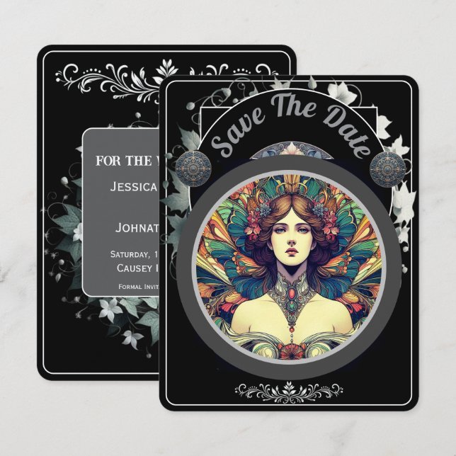 Platt mörk Save The Date-kort Spara Datumet (Fram/baksida)