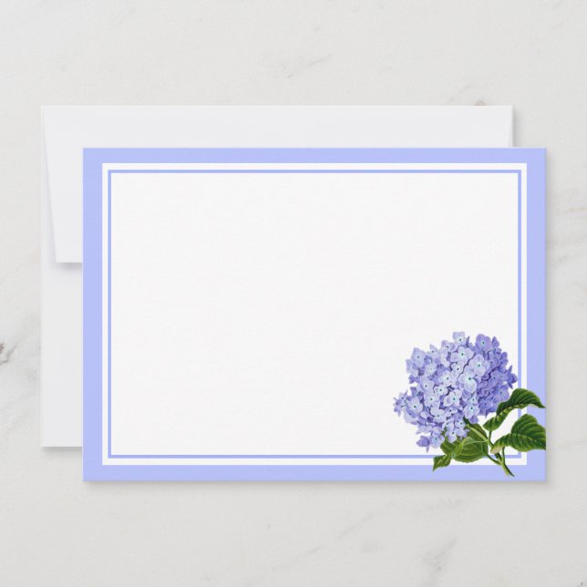 Platt Notkort-Blå Hortensia Anteckningskort (Framsida)