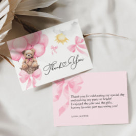 Platt Rosa Bear Card för Tack