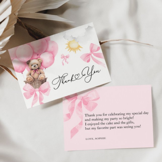 Platt Rosa Bear Card för Tack Kort (Skapare uppladdad)