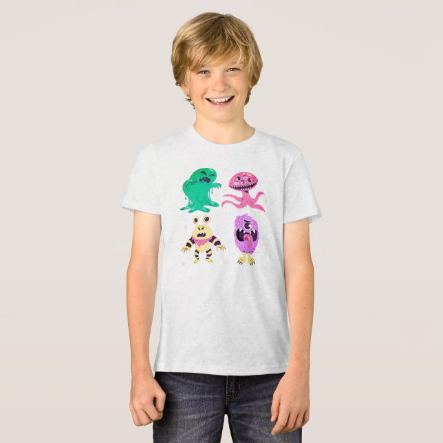 Platt samling Halloween-figurer – söta tecknade fi T Shirt (Framsida Full)