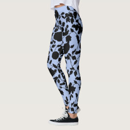 Platt svart på periwinkle Blue-Blommigt Leggings