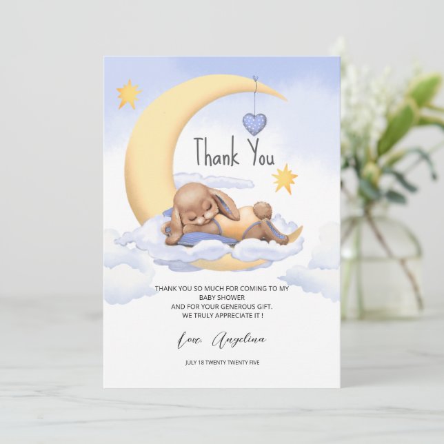 Platt Tack Baby Shower Card med bunny. (Stående Fram)