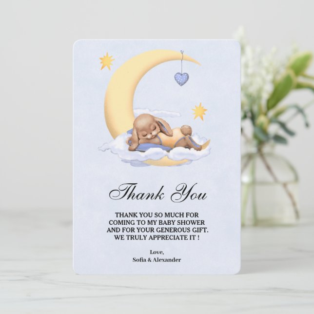 Platt Tack Baby Shower Card med bunny. (Stående Fram)