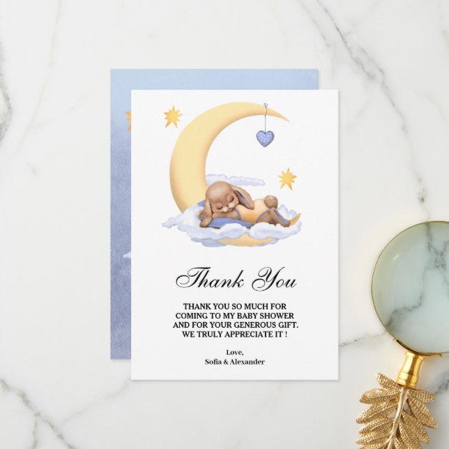 Platt Tack Baby Shower Card med bunny. (Fram/Back In Situ)