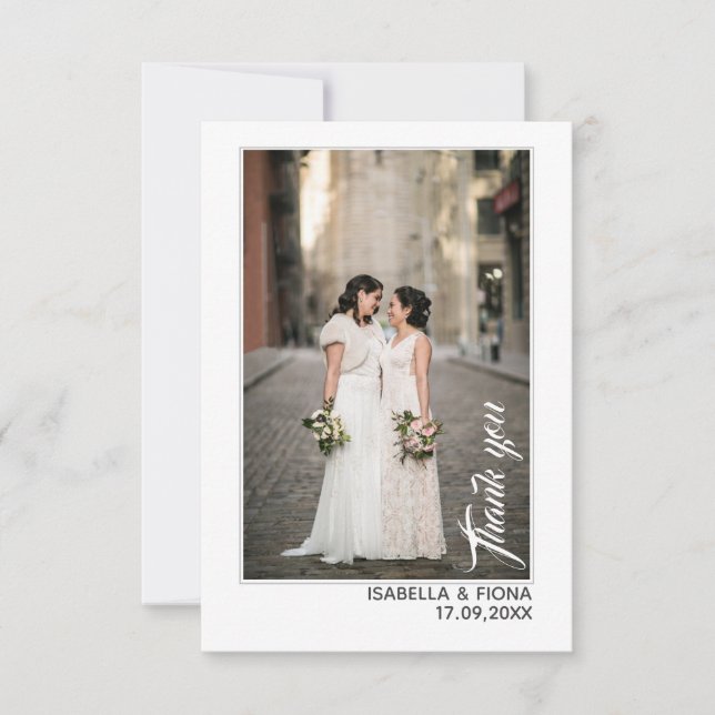 Platt tackkort - Bröllopsfoto Meddelande Tack (Framsida)