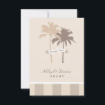 Platt tackkort för bröllop | Palmer Tack Kort<br><div class="desc">Bröllop tackkort med strandtema har en "tack" banderoll insvept runt två palmer. Modernt platt kortformat med plats på baksidan för ett personligt meddelande. "Shoreline Chic" bröllopssamlingen med stilfulla bröllopsinbjudningar och brevpapper har tropiska färger, illustrationer av sjöstjärnor, snigelskal, palmer och ränder. Enkel och elegant stil, perfekt för en strandbröllopsdestination. Neutrala färger:...</div>
