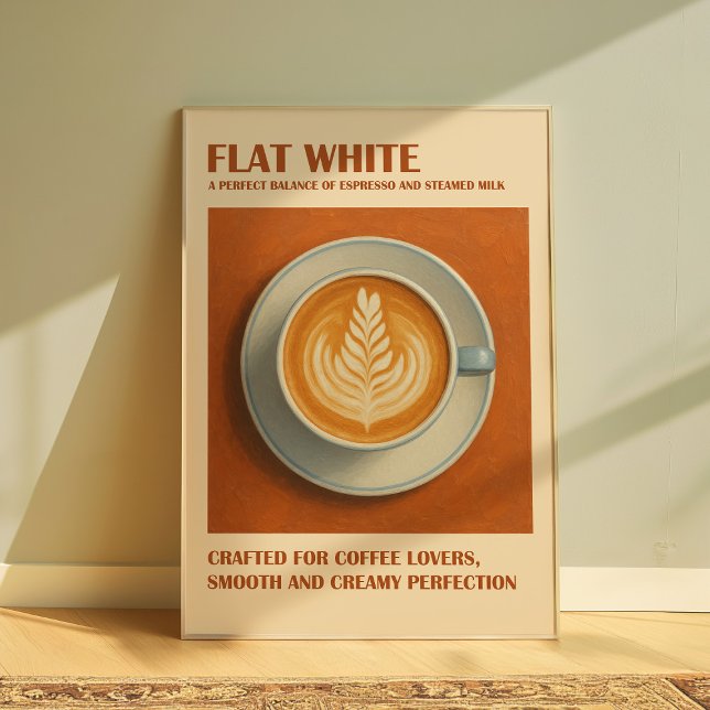 Platt, vit kaffeutskrift, minimalistisk Espresso-v Poster (Flat White)