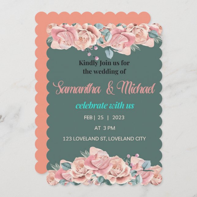 Platta blommigtar för bröllopsinbjudan meddelande (Fram/baksida)