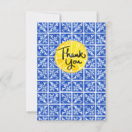 Platta hälsningskort för citron och platta "Tack" Tack Kort