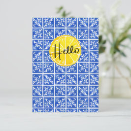 Platta hälsningskort för Lemon & Tile "Hej" Tack Kort