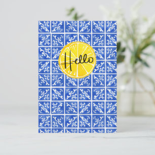 Platta hälsningskort för Lemon & Tile "Hej" Tack Kort
