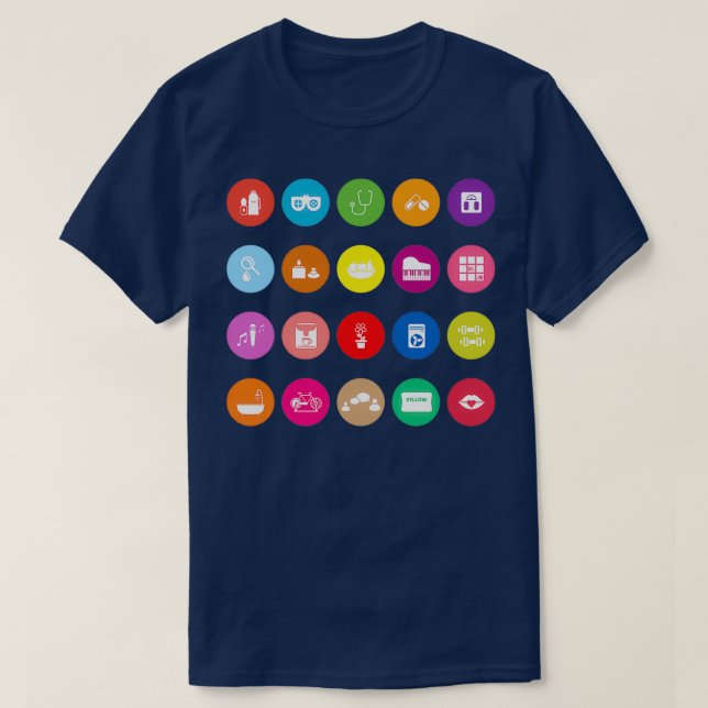 Platta ikoner i hälsa på vit bakgrund Yoga-vektor T Shirt (Design framsida)