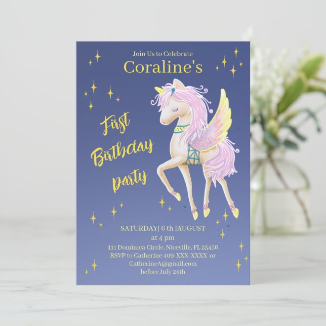 Platta inbjudningar Kort första födelsedag med uni (Stående Fram)