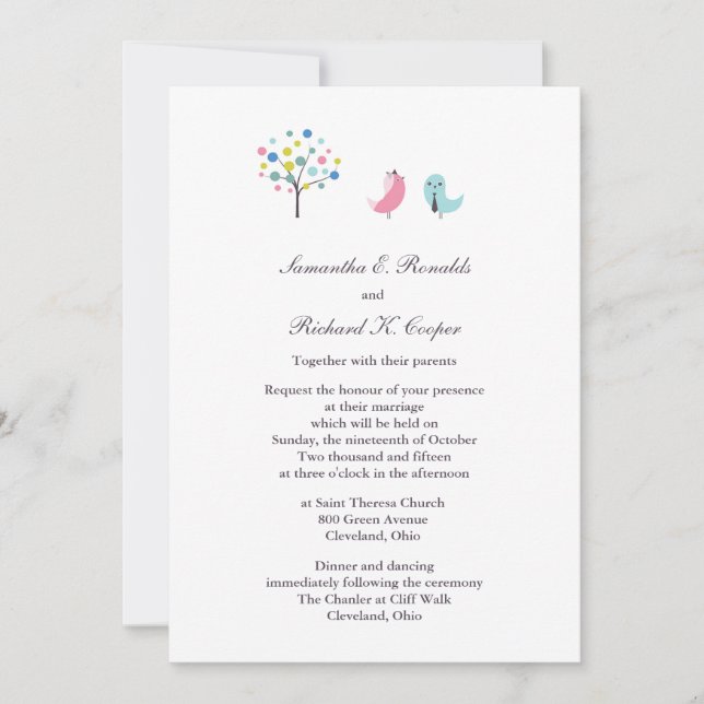 Platta inbjudningar till Bröllop och vilda fåglar (Framsida)
