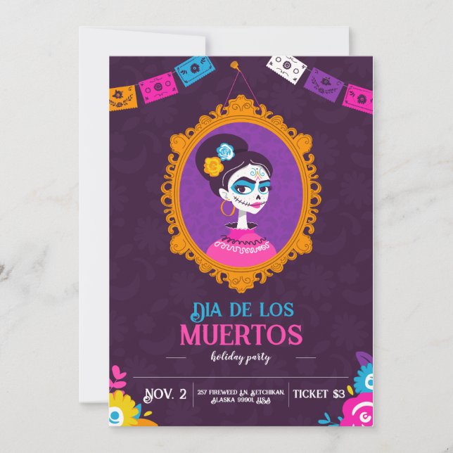 Platta inbjudningar till day of the dead (Framsida)