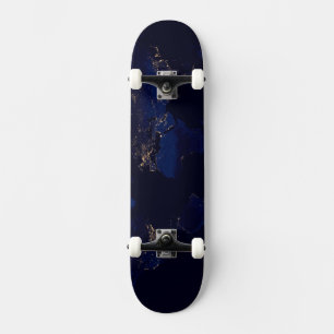 Platta Karta av jorden som visar Ljus i i världsst Mini Skateboard Bräda 18,5 Cm