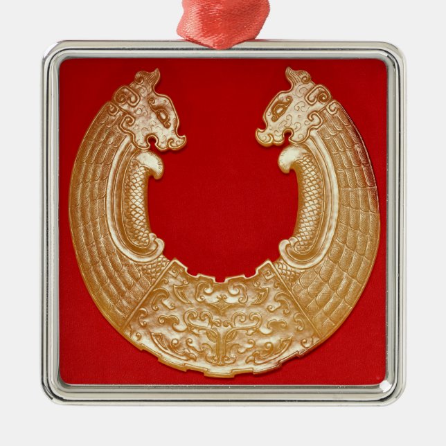 Platta med två drakar och entie maskerar julgransprydnad metall (Framsidan)