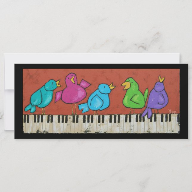 Platta Piano Birds-kort (Framsida)