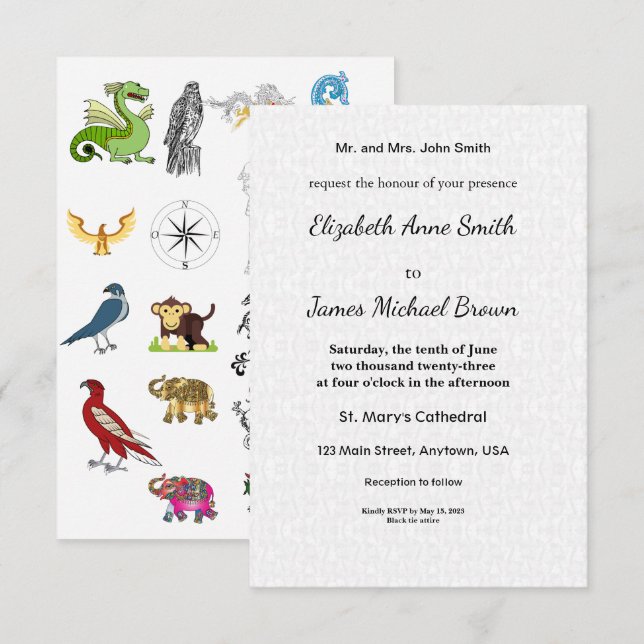 Platta Rädda Datum Kort Bröllopsinbjudan Elegant S (Fram/baksida)