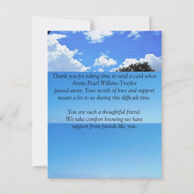 Platta Tack Sympathy Card Kort (Framsida)