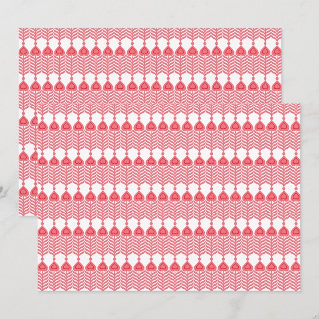 Platta Tacksamhetskort | Röd Ornamenterad | Elegan Tack Kort (Fram/baksida)