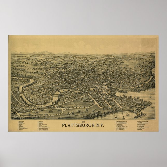 Plattburgh NY, 1899: Gammal utskrift Poster (Framsidan)