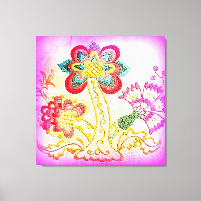 Plattduva av groovy hippie-stil rosa handflatan tr canvastryck (Framsida)