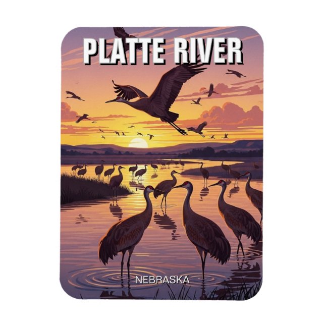 Platte River Sandhill Cranes Nebraska Travel Magnet (Vertikal)