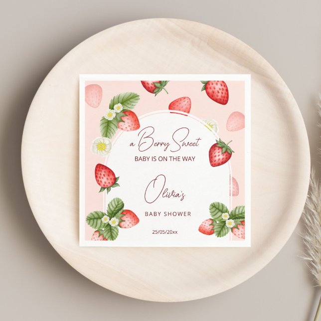 Plattform för jordgubbsduschberry (sötma) pappersservett (Strawberry baby shower berry sweet template napkins personalized baby shower tableware)