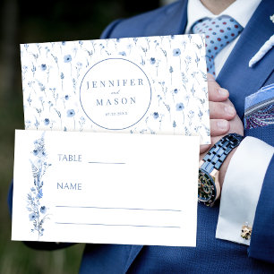Plattformskort för marin blå blomma bröllop placeringskort