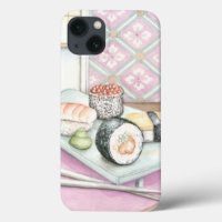 Plattor av assorterad sushi med påsar