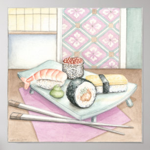 Plattor av assorterad sushi med påsar poster