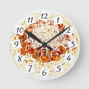Plattor av spaghetti cafe, köks- och restaurangk rund klocka