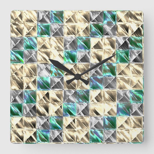 plattor eller nedfläckader för mint, beige och sil fyrkantig klocka (Framsida)