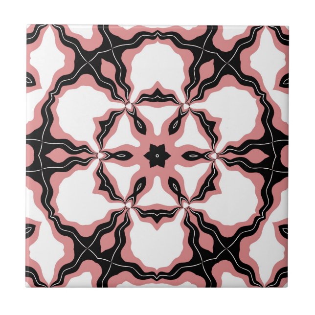 Plattor, Rosa, vit och svart design Kakelplatta (Framsidan)